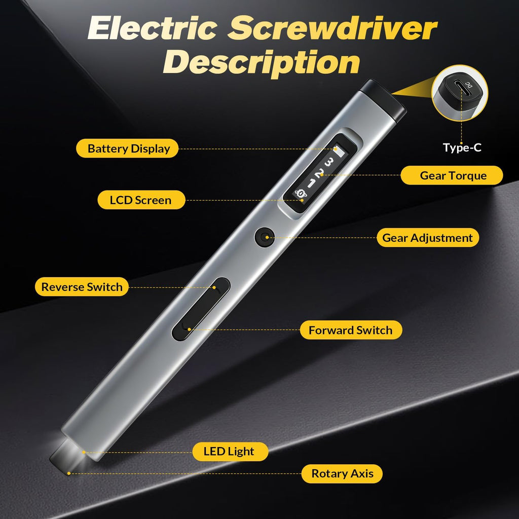Electric Precision Screwdriver Set 52 Bits OLED Display USB-C for Electronics Repair