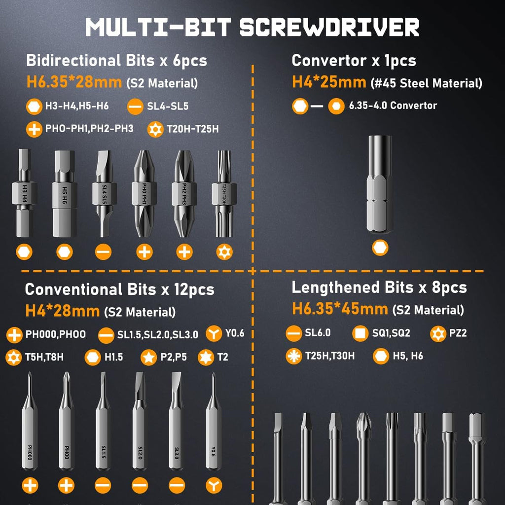 Cordless Electric Screwdriver 36 Precision Bits 1500mAh Rechargeable Home Electronics Repair