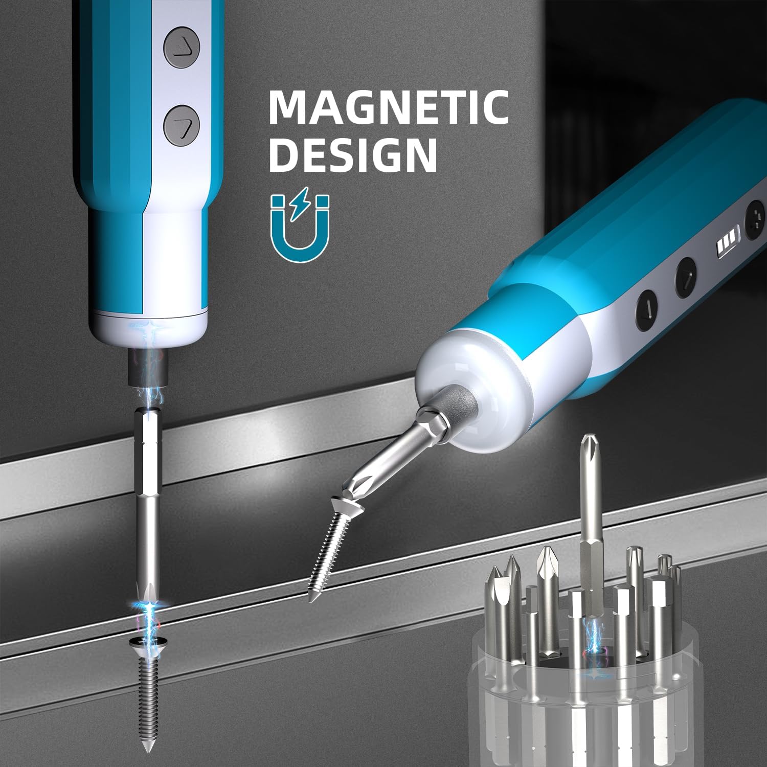 Cordless Electric Screwdriver 3.7V 12 Bits 3-Level Torque USB-C Rechargeable Home Repair